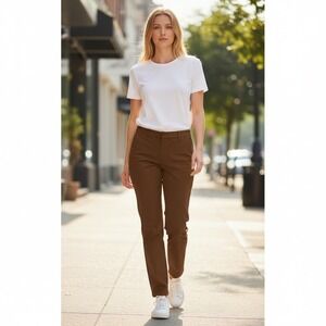LOFT Riviera Slim Pants 8 Brown Mid Rise Stretch Cotton Blend Trousers